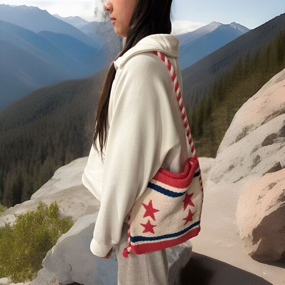 Handmade Handbags - UNBRANDED Red White Blue Stars Greek Woven Vintage Hippie Tote Crossbody Bag